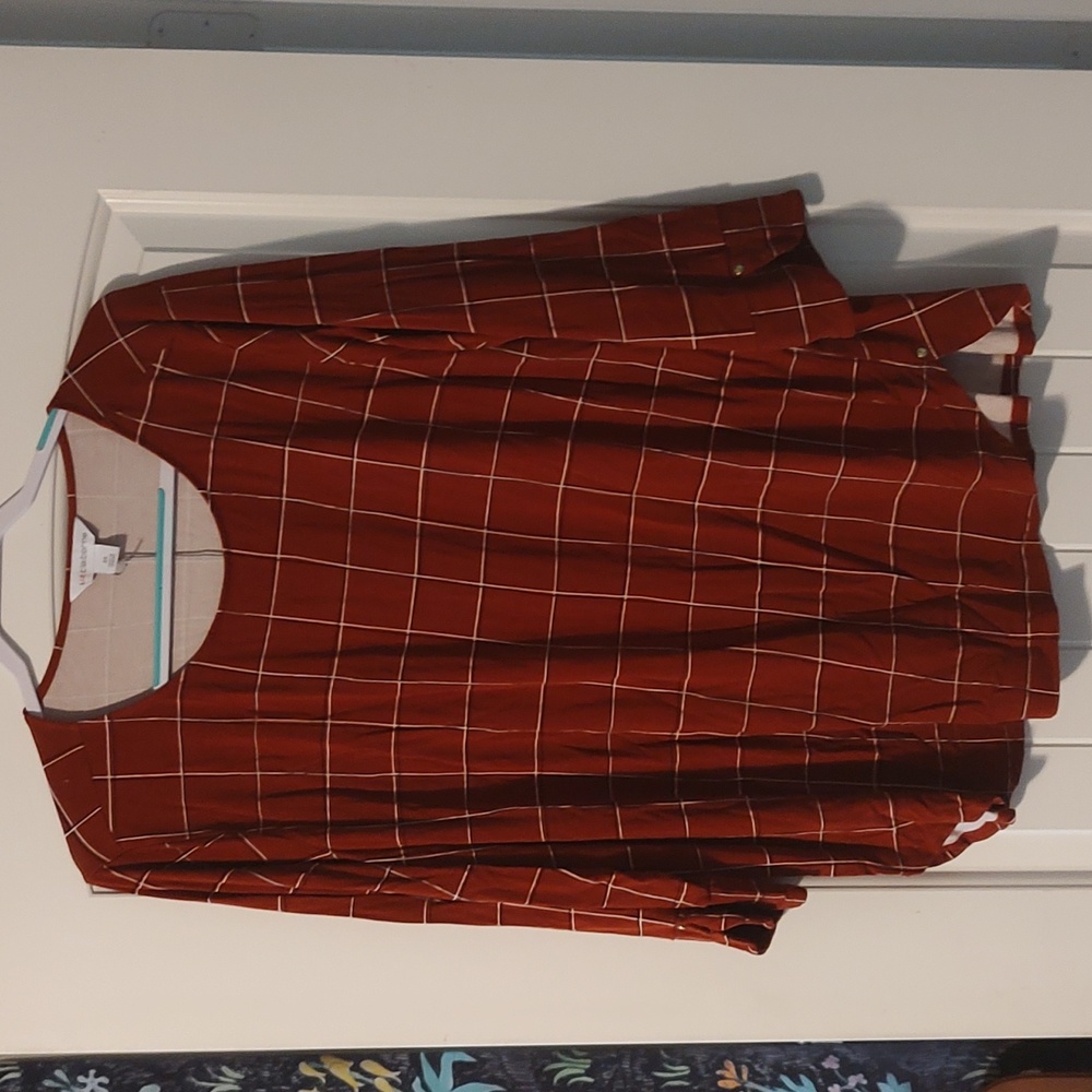 Liz Claiborne Rust Plaid Detailed Tunic 2X